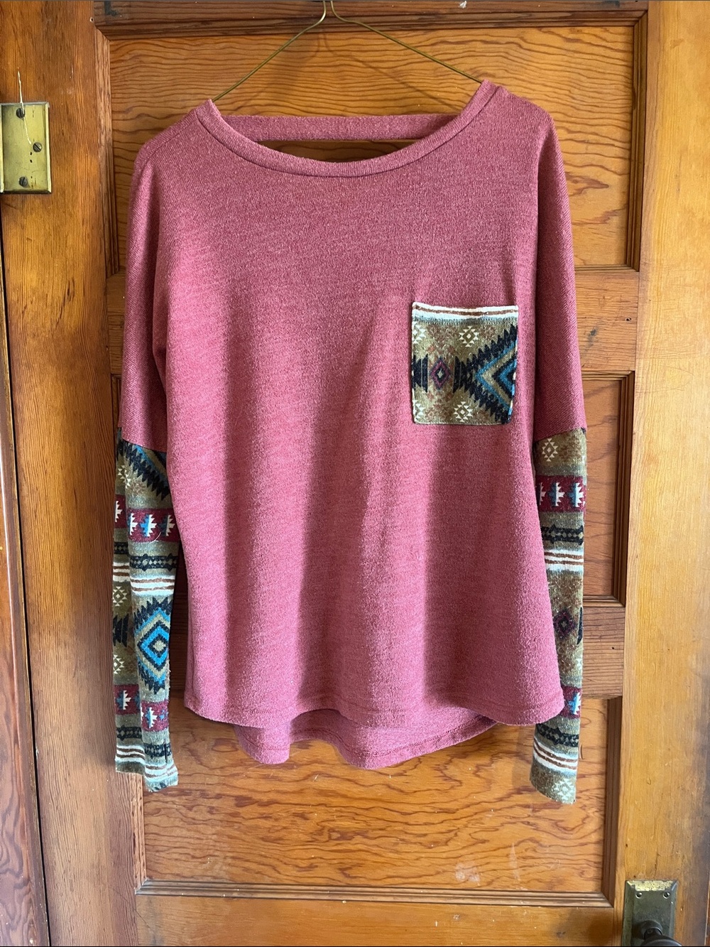 Filly Flair Rose Long-Sleeve Top with Patterned Sleeve and Pocket